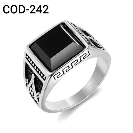 Retro 316L High Quality Black Stone Finger Ring For Men (106)